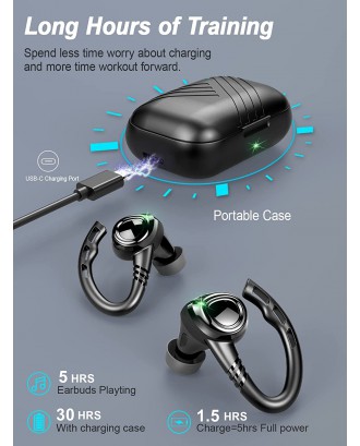 Wireless Earbud, Bluetooth Headphones 5.1 Sport Unique Earhooks, Wireless Earphones in Ear Noise Cancelling Mic Stereo Bass, 35H Playtime IPX7 Waterproof Headset for Workout Running Gym Android iOS